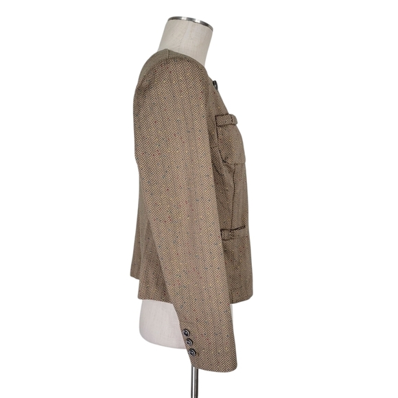CAbi Herringbone Blazer Size M Brown Speckle Fleck Penny 2 Chest 2 Patch Pockets - Picture 4 of 12